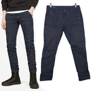 G-Star Pharrell Jeans Women 25 (30x25) Blue 5622 3D Boyfriend Dotted Stripe Moto